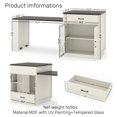 thumbnail image 6 of 83.1" Extendable Kitchen Island with Slide Out Table,Mobile Prep Station with Tempered Glass Doors,Storage Racks and Wheels,Space Saving Dining Table and Breakfast Bar for 2-6,Creamy White and Walnut, 6 of 6
