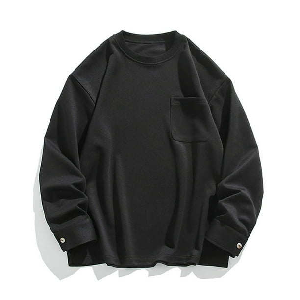 pstuiky hombres de manga larga, Suéter deportivo informal de color liso para hombre, cuello redondo, botones y bolsillo, manga larga, cuello redondo Tops de hombre m