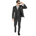 thumbnail image 3 of Slim Fit Men Suit Micro Textured Weave 2 Button Notch Collar AZAR 11812 (42 Long 36 Waist 34 Length, Black 3 Piece Vested), 3 of 7