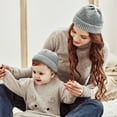 thumbnail image 4 of 2Pcs/Set Solid Color Warm Ribbed Parent-Child Beanie Hats Family Matching Knitted Bicycle Caps for Outdoor, 4 of 10