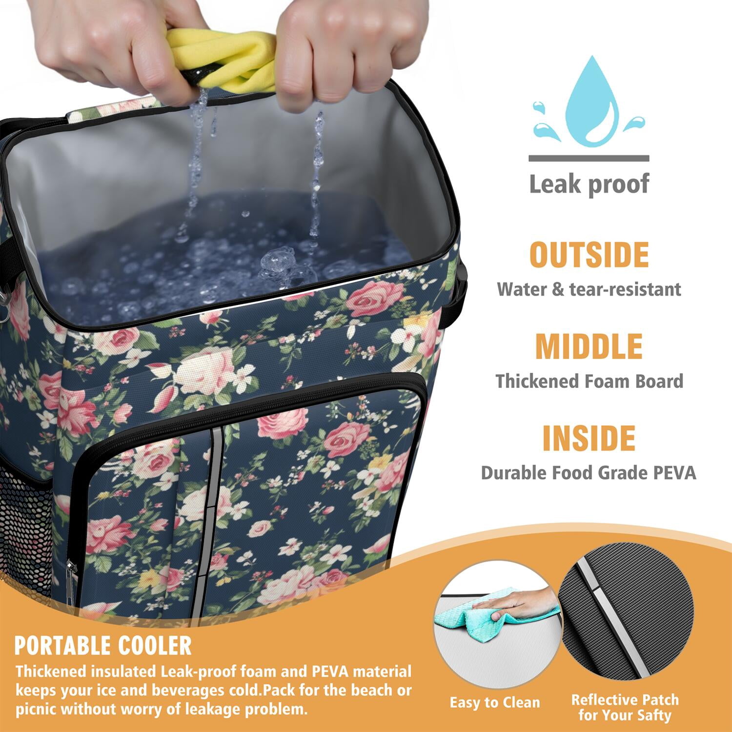 Travel Cooler Bag - Pioneer Flower Camping Beer Cooler Backpack with Bottle Opener- Waterproof Insulated Picnic Backpacks - Cooler Bag for Beach