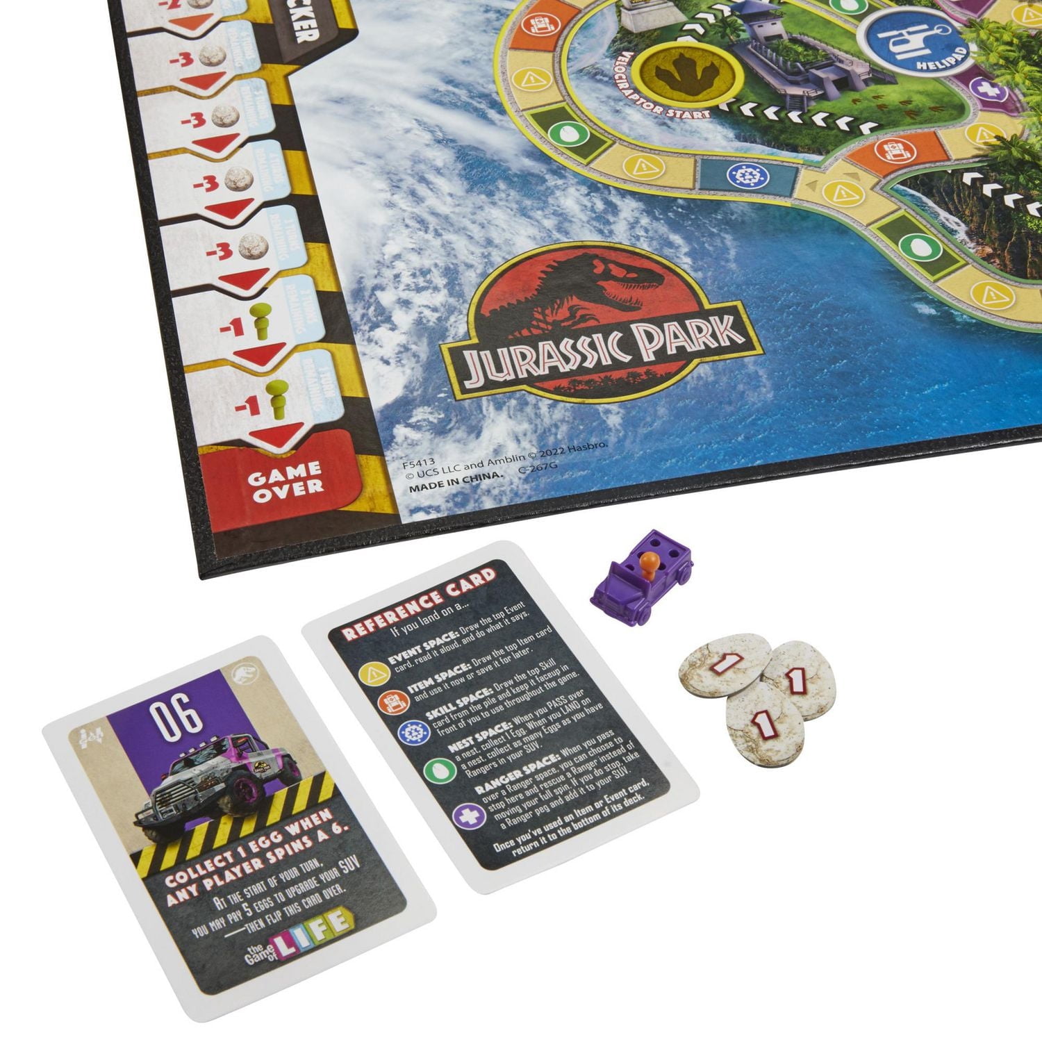 Destins Le jeu de la vie, édition Jurassic Park, jeu de plateau pour enfants inspiré du film original, dès 8 ans,