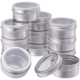 thumbnail image 1 of Paquete de 12 latas de hojalata de 2,7 oz con tapa de rosca redonda de aluminio, recipientes con tapa de rosca y ventana transparente, ideales para almacenar especias, dulces, té o regalar (platino), 1 of 7