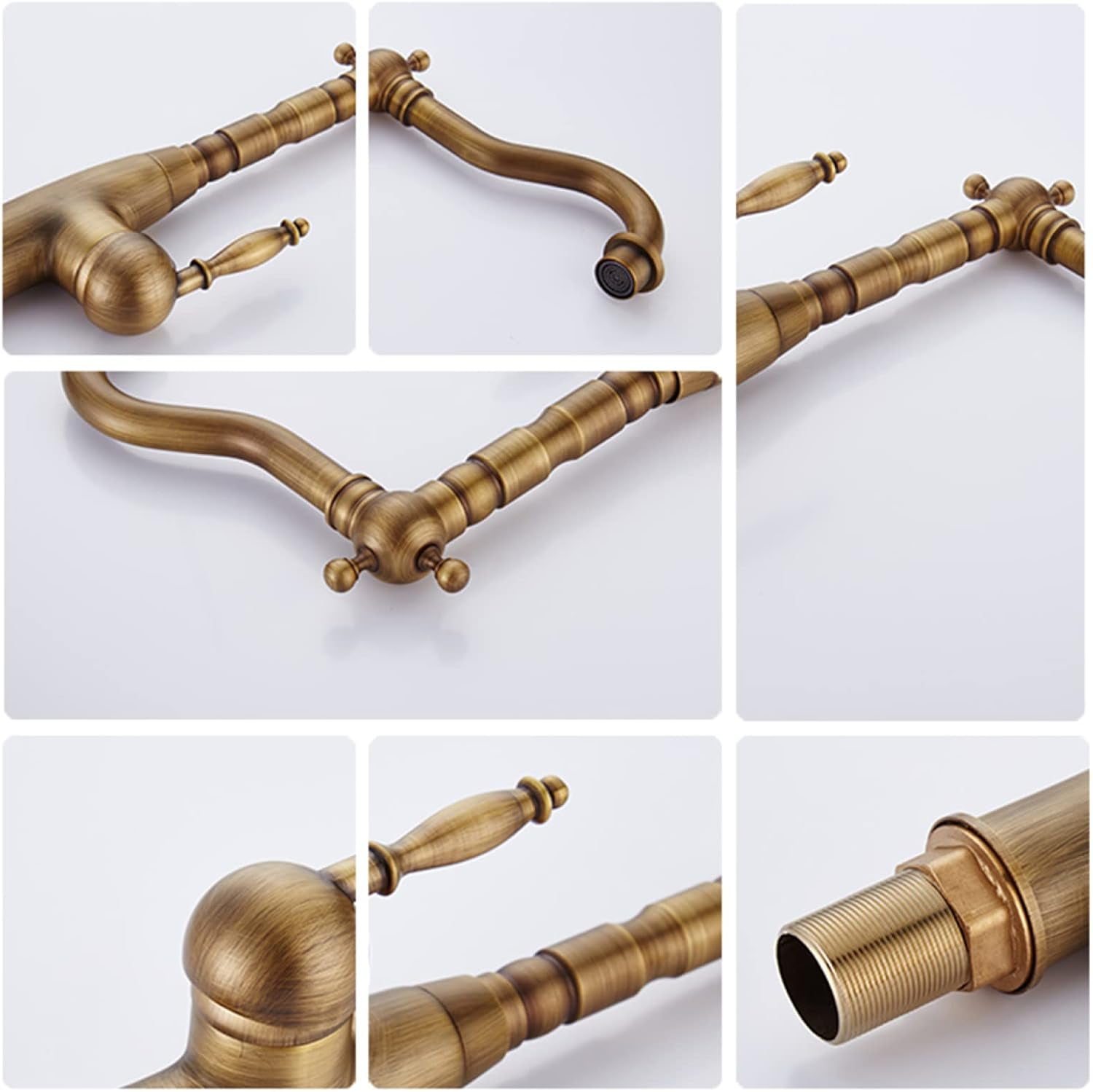 Antique Brass Bathroom Sink Faucet, Single Handle Basin Mixer Tap for Hot and Cold Water, Single Hole, Vintage Sink Faucet Bathroom, A
