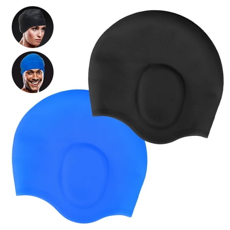 TRESBOUTIQUE 2 Pack Silicone Swimming Cap Super Elastic Durable Ear Protection Swimming Cap for Adult