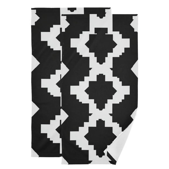 Black and White Abstract Pattern Hand Towel Absorbent Bath Towels for Bathroom Sports Gym 28" x 14" Set of 2