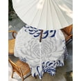thumbnail image 3 of Navy Blue Chrysanthemum Outdoor Tablecloth with Umbrella Hole, Farmhouse Botanical Floral Modern Spillproof Waterproof Outdoor Table Cover, Patio Tablecloths for Party/Garden/Picnic, Round 60 inch, 3 of 9