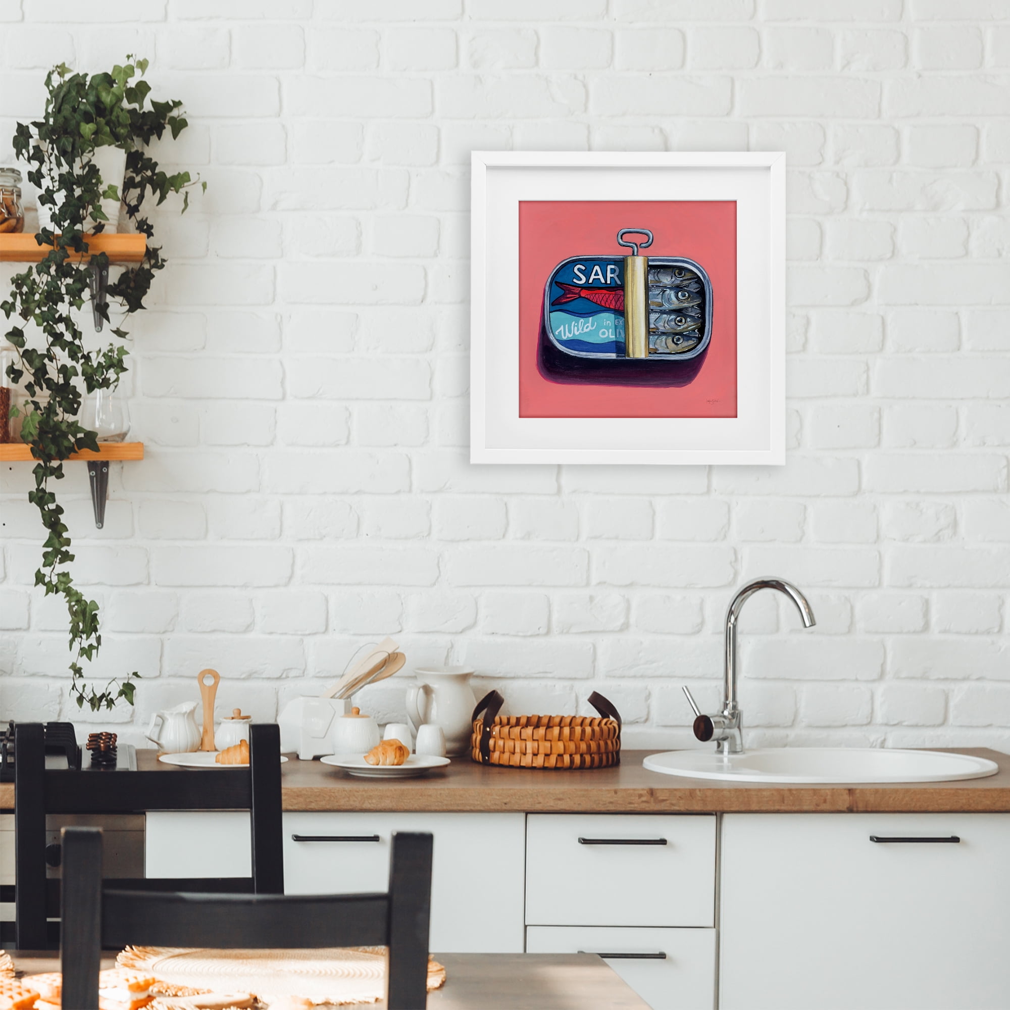 Stupell Industries Wild Sardines on Pink White Framed Print Under Glass, design by Kate Jarvik Birch
