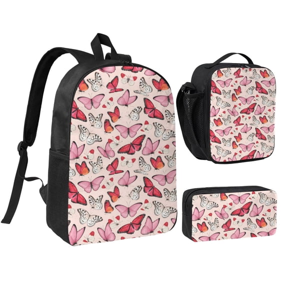 Butterfly Backpack Set 3pc ,Backpack with Lunch Bag and Bag 17 Inch