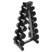 Inspire Fitness Heavy-Duty Workout Rubber Hex Dumbbell Weight Set with Rack, 210 lbs (5-30 lbs)