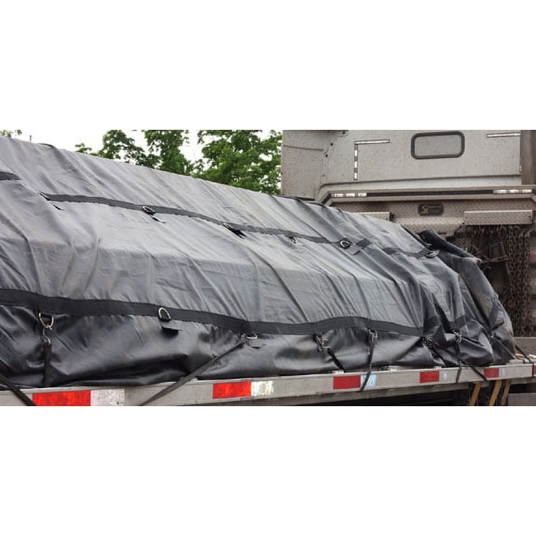 12'x16' Heavy Duty Smoke Black Tarp - 18 Oz Vinyl Flatbed Truck Cover