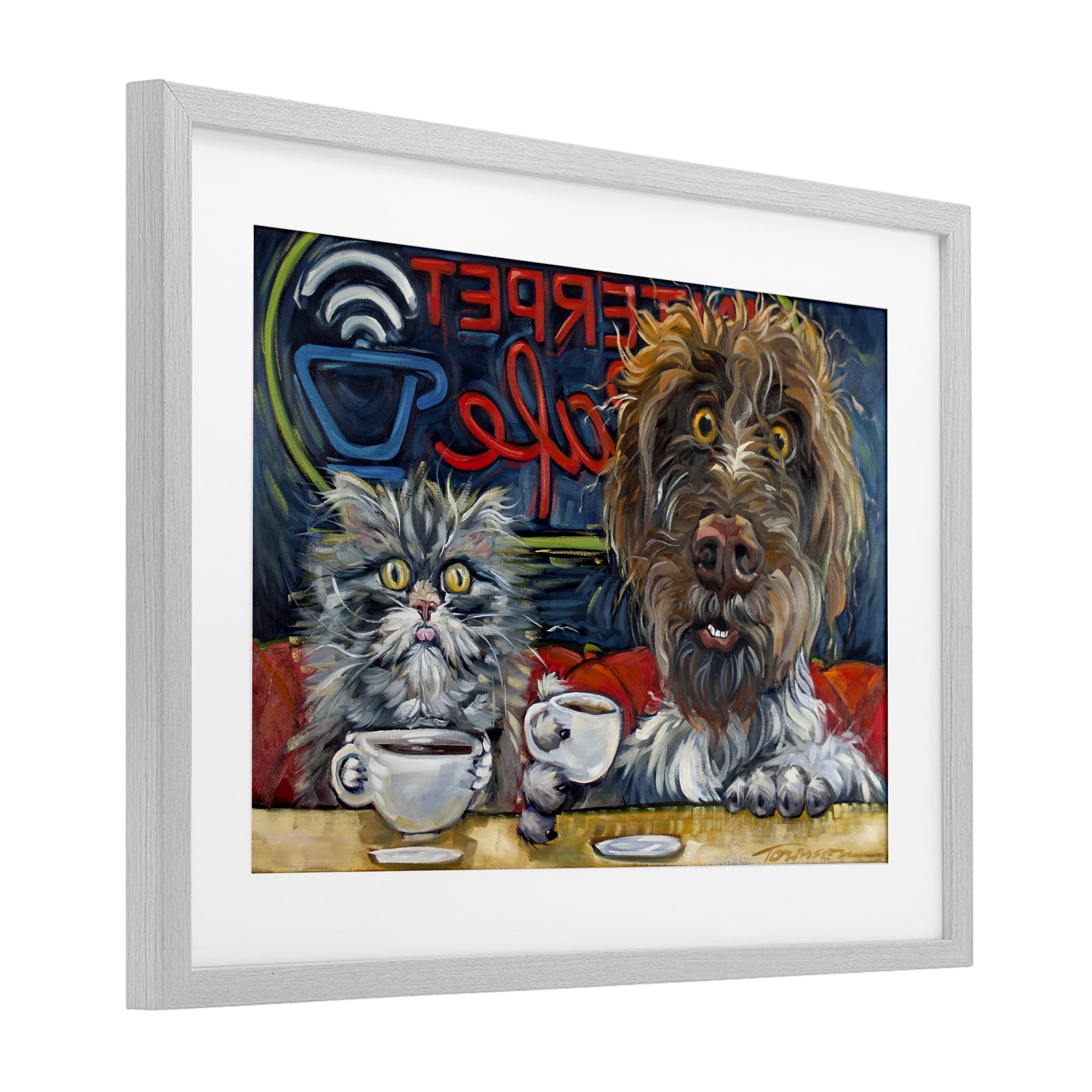 Stupell Industries Pets Wired At The Cafe Gray Framed Print Under Glass, design by CR Townsend