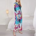 thumbnail image 3 of Honeii Tropical Flamingo Summer Print Women's Pajama Sets Long Sleeve Button Down Sleepwear Nightwear Soft Pjs Lounge Sets 2PCS-Large, 3 of 7