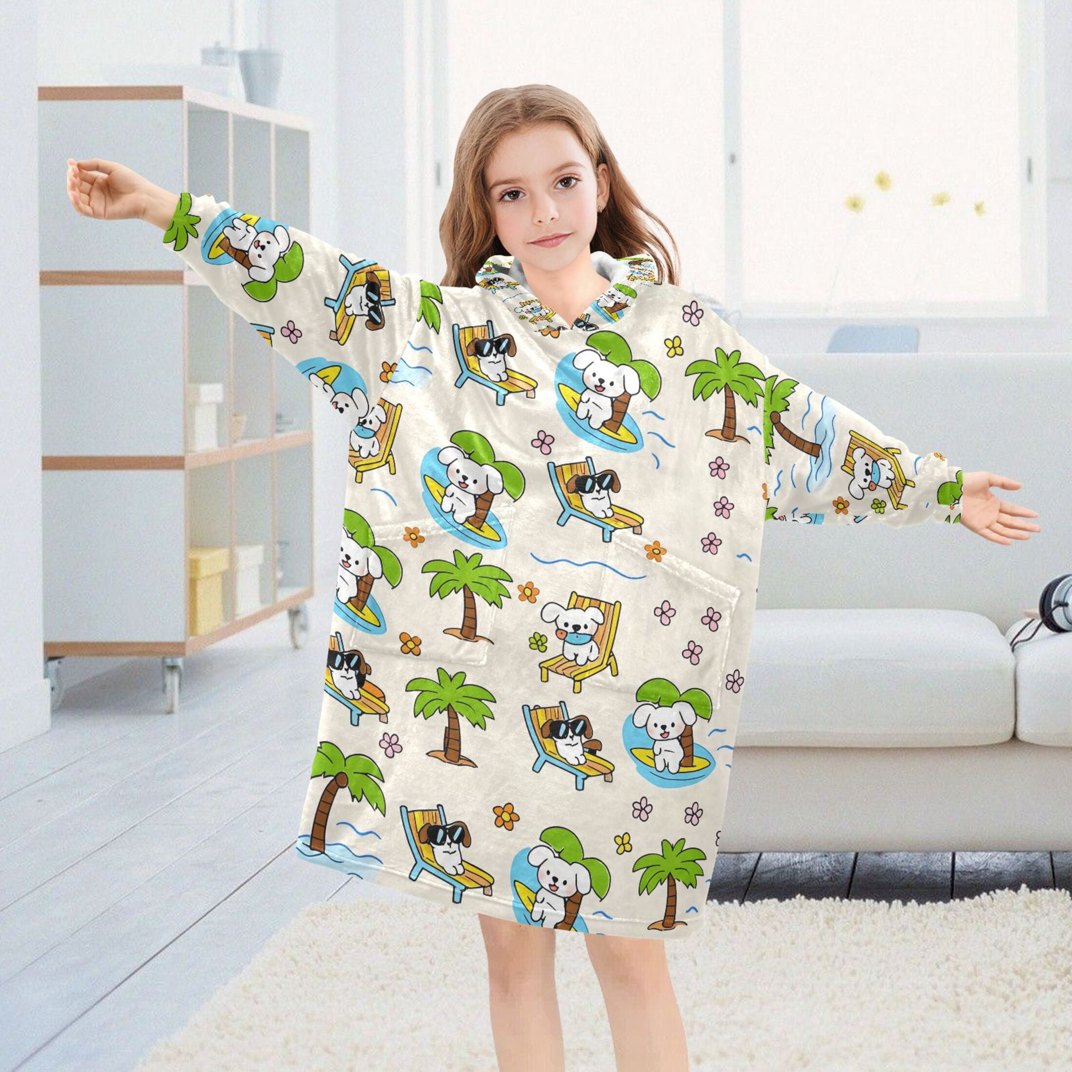 joogoo Blanket Hoodie for Puppy Dogs Palm Tree Oversize Sweatshirt 3-14 YR L