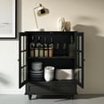 thumbnail image 3 of GZXS Black Minimalist Storage Buffet Cabinet with Glass Doors and Drawer, 28" MDF Cupboard with Adjustable Shelf and Solid Wood Legs for Hallway, Dining Room, Home Office, 3 of 9
