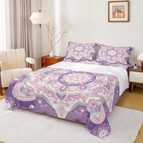 Manfei Boho Flower Floral Bed Sheets,bohemian Theme King Sheets,Purple Pink Sheet Set For Adults,Luxury Bedroom Decor,4-Piece