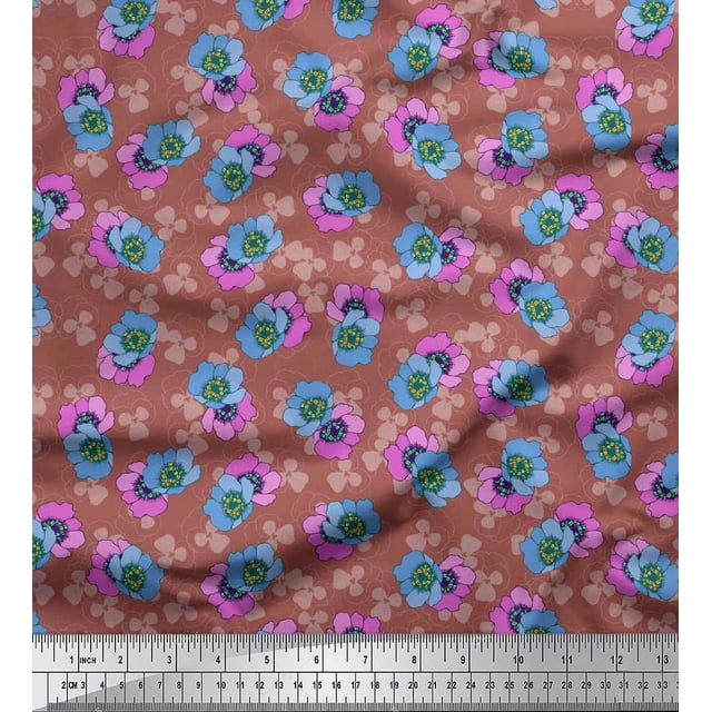 Soimoi Brown Rayon Fabric Buttercup Floral Print Fabric by the Yard 56 Inch Wide