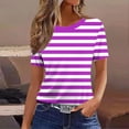 thumbnail image 3 of Puyaiuu Women Crew Neck Short Sleeve Striped T Shirts Soft Loose Basic Casual Daily Summer Tees Purple L Birthday Gift, 3 of 5