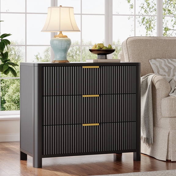 Tribesigns 31.5-Inch Wide Night Stand with 3 Drawers, Oversized Nightstand with Metal Handles, Extra Large Bedside Table for Bedroom, Living Room, Black