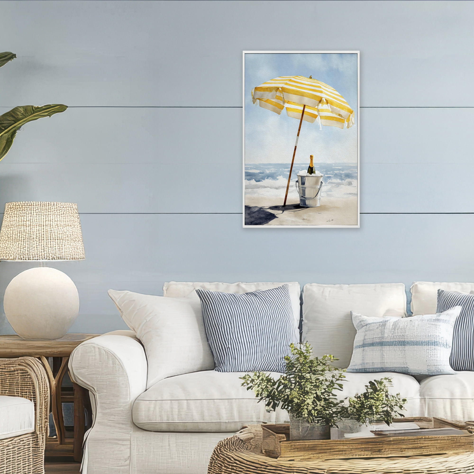 Stupell Industries Sunshine Celebration at Seaside White Framed Giclee Art, design by Petal Prints Design