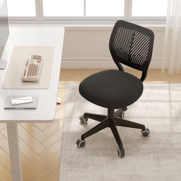 XUEGW Armless Desk Chair, Height Adjustable Swivel Office Rolling Task Chairs with Soft Mesh Padded Cushion, Ergonomic Small Study Computer Chair for Girls Boys Teens (Black, 1PC)