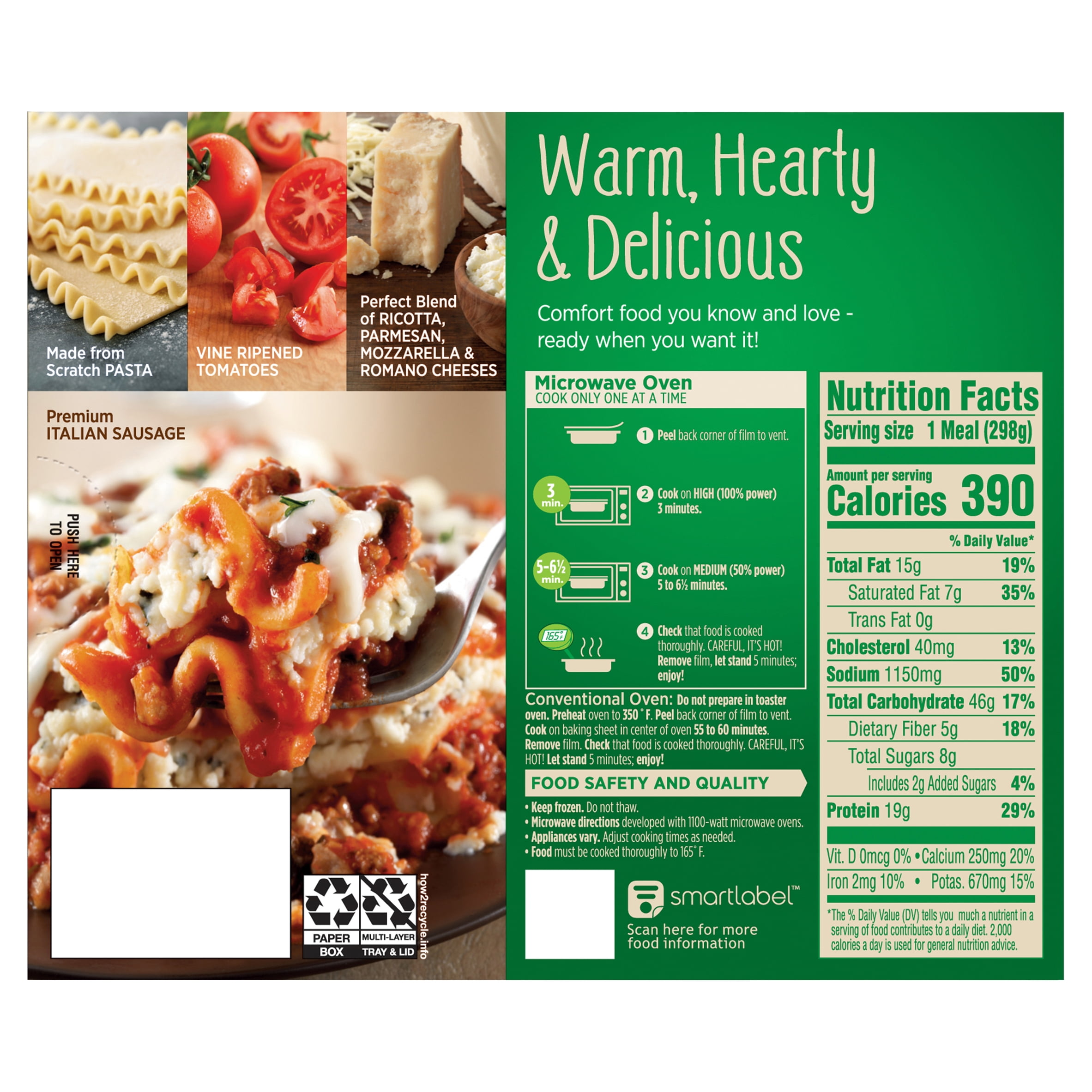 Marie Callender S Italiano Lasagna 10 5 Oz Walmart Com Walmart Com