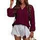 thumbnail image 1 of Túnica de encaje de ganchillo para mujer, blusas de gasa con manga larga y cuello en V, camisas con cordón de punto suizo, 1 of 6