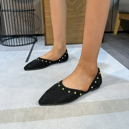 

Cathalem Ladies Fashion Solid Color Suede Shallow Flat Bottom Pointed Casual Single Shoes Dress Casual Shoes for Women Black 6