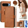 thumbnail image 2 of Crossbody Wallet Case For Google Pixel 10 /10 Pro, PU Leather Flip Stand Case with [RFID Blocking] Card Holder, Zipper Pocket Handbag Magnetic Snap Shockproof Phone Case with Wrist Strap,Brown, 2 of 12