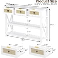 thumbnail image 6 of Selooye 47.2" Modern Console Table with 3 Rattan Drawers, Entryway Table with 3-Tier Storage Shelves, Narrow Long Sofa Table for Entryway, Hallway, Foyer and Living Room, White, 6 of 7