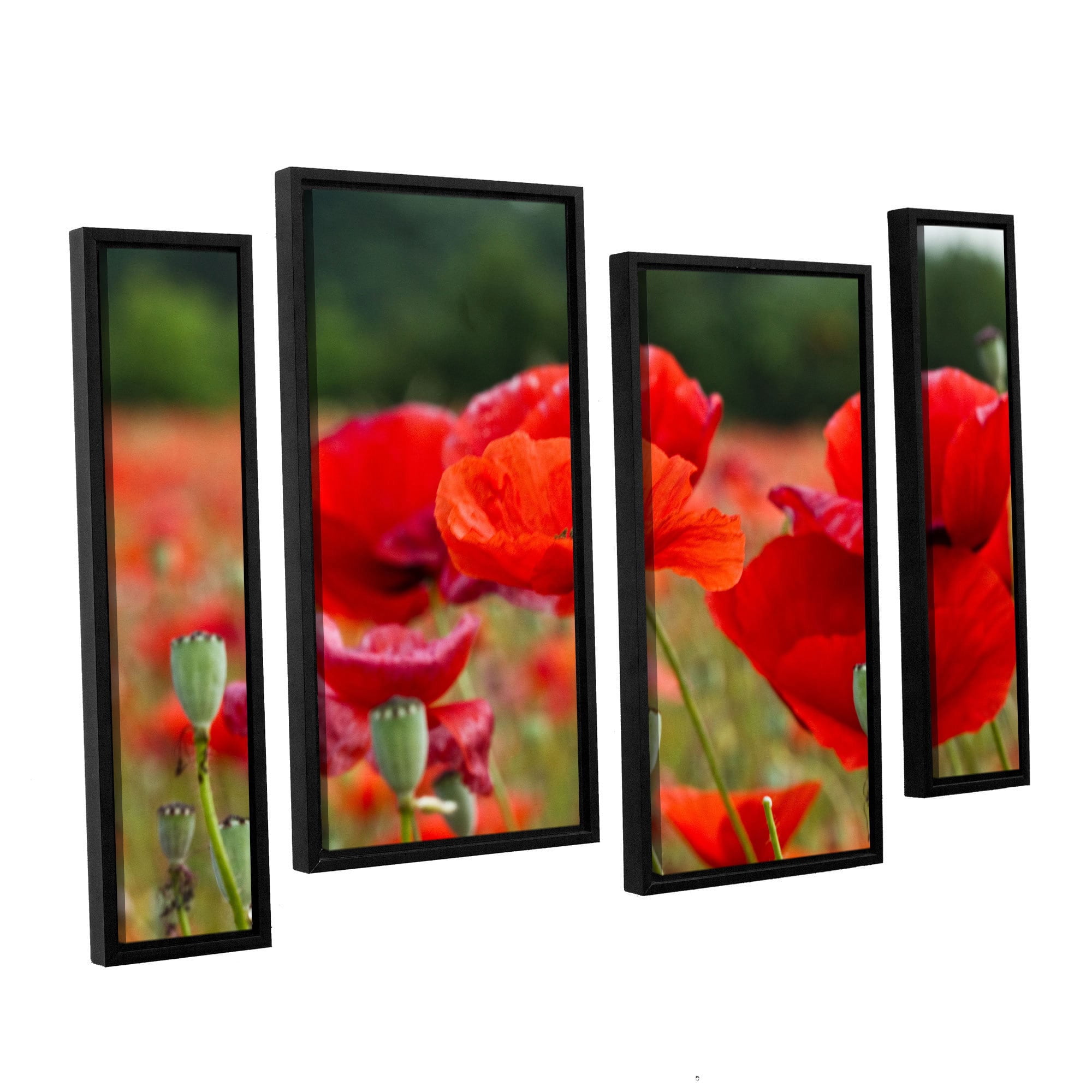 ArtWall Lindsey Janich "Red Flower 2" 4-Piece Floater Framed Canvas Staggered Set