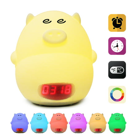 GLIME Night Light Alarm Clock for Kids Cute Pig Children Bedrooms Clock USB LED Lights Silicone partydecorationsfavor Baby Nursery Lamp Color Changing Best (Best Home Alarm Companies Reviews)