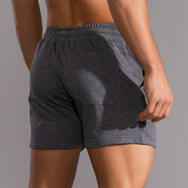 VBXOAE Men Solid Cotton Three-point Pants Sports Elastic Mid-waist Lace-up  Shorts 