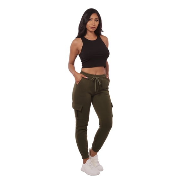 Soft Fleece Lined Cargo Sweatpants - Green