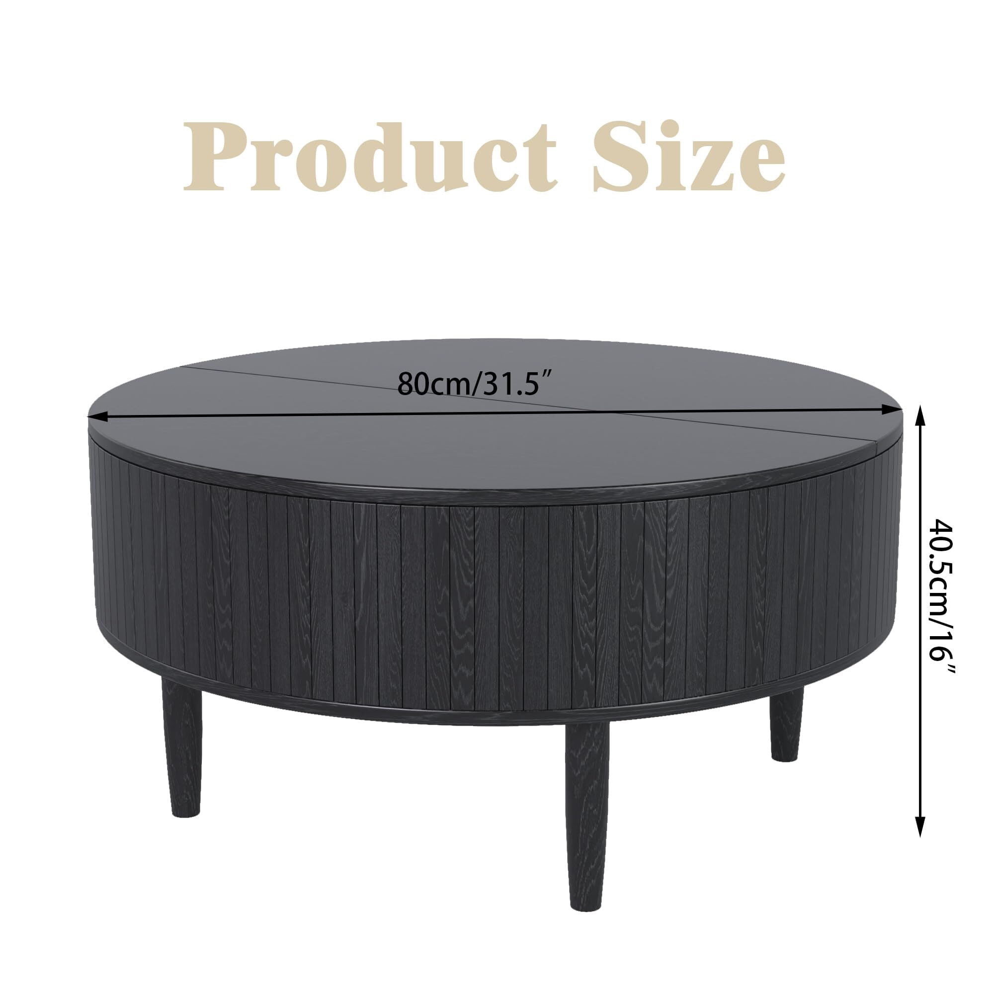 Fsbecl Mid-Century Fluted Wood Coffee Table with Storage, Black