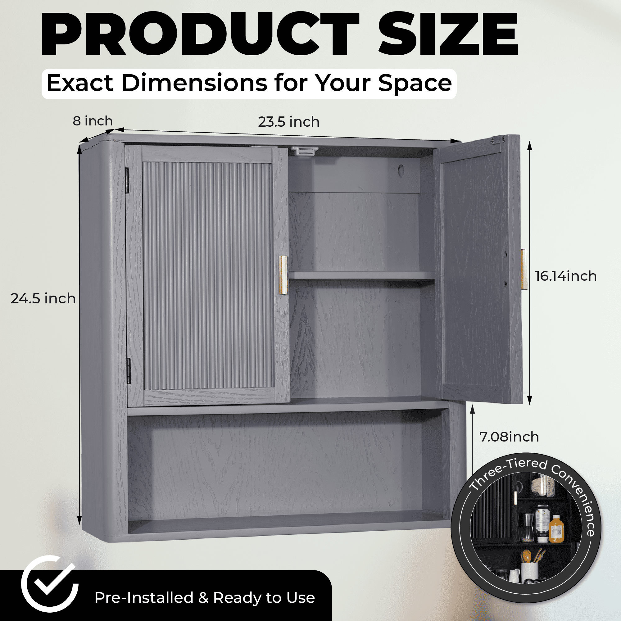 AN68 Pre-Assembled Wall Mounted Medicine Cabinet – 2-Door Bathroom Storage Cabinet with Fixed Shelf, Space-Saving Over-The-Toilet Organizer for Small Bathrooms