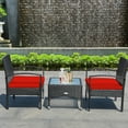 thumbnail image 3 of Gymax Ensemble de Mobilier de Patio en Rotin Osier 3 Pcs Table Basse et 2 Chaises en Rotin avec Coussin Rouge, 3 of 10