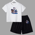 thumbnail image 3 of Conjunto de 2 piezas de camiseta y pantalones cortos informales para niños y adolescentes, de algodón, de manga corta, para verano, 3 of 5