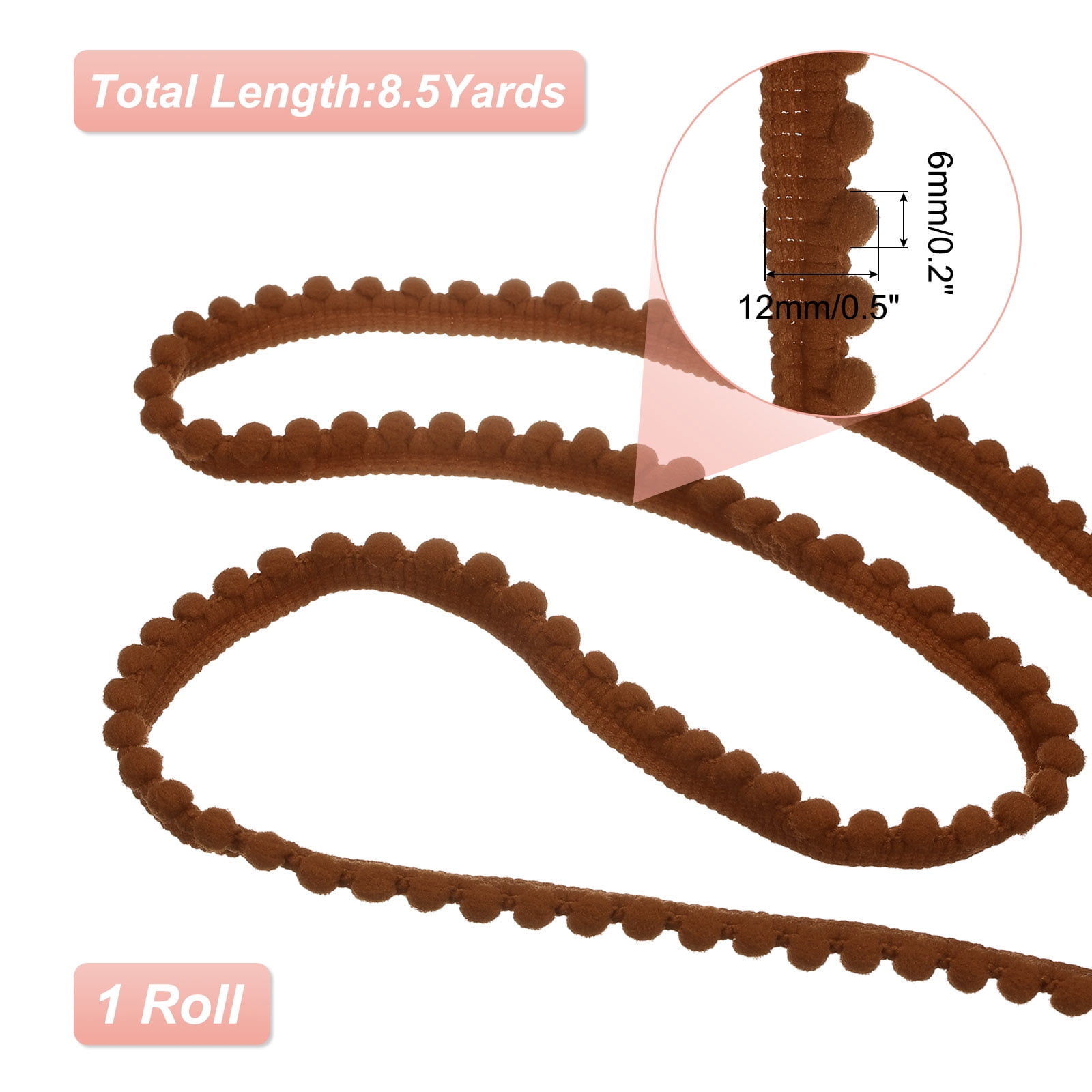Unique Bargains Pom Trim Ribbon with Ball Fringe for DIY Craft Light Brown