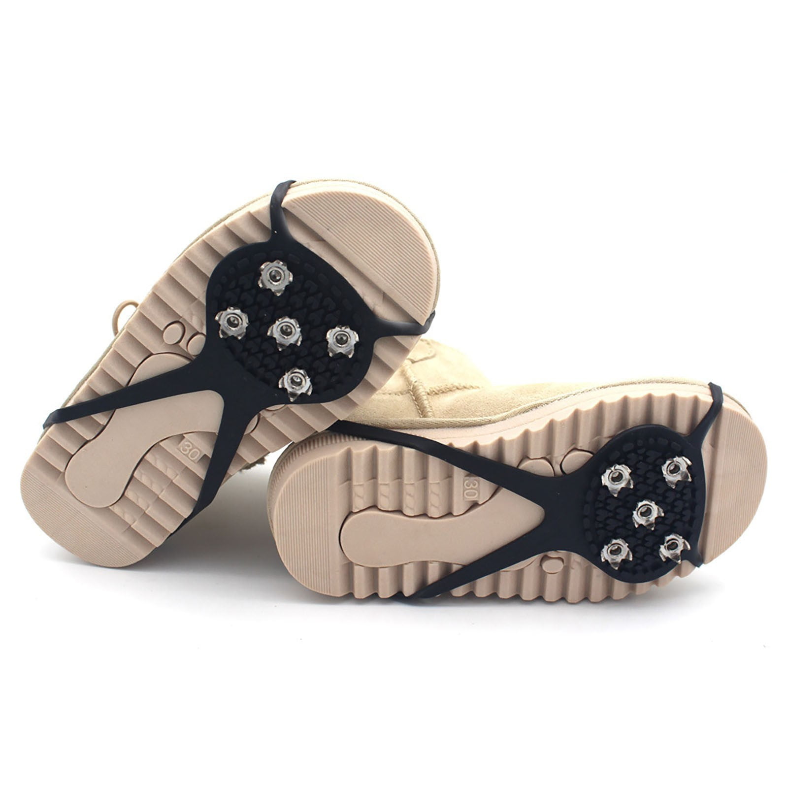 TreereSea Universal Ice Cleats - 2 Pairs, 5-Claw Anti-Slip Grips For Boots & Shoes, Fits EU 35-43, Cold Resistant To -45°C, For Hiking & Winter Walking