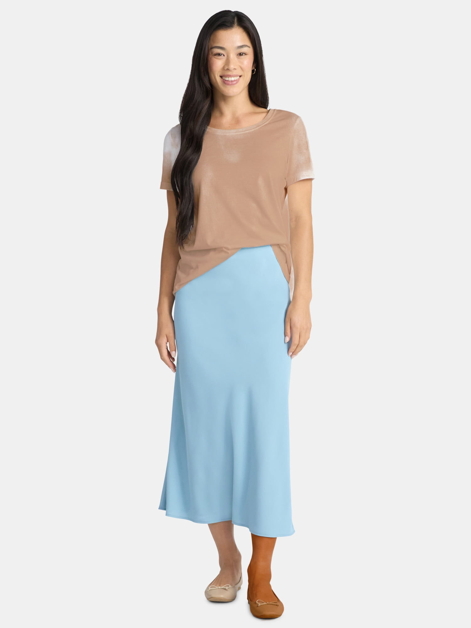 Time and Tru Women's Midi Pull On Slip Skirt, Sizes XS-XXXL