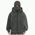 thumbnail image 2 of Towmus Balaclava Hoodie Zippe for Women Men, Double Hooded Full Zip Jacket With Front pocket, Built-In Eye Mask, Full Zip Hooded Sweatshirt, Dark Gray, 2XL, 2 of 5