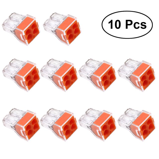 10pcs 400V 24A 0.75-2.5mm 4 Way Terminal Block Push Wire Connector (Orange)