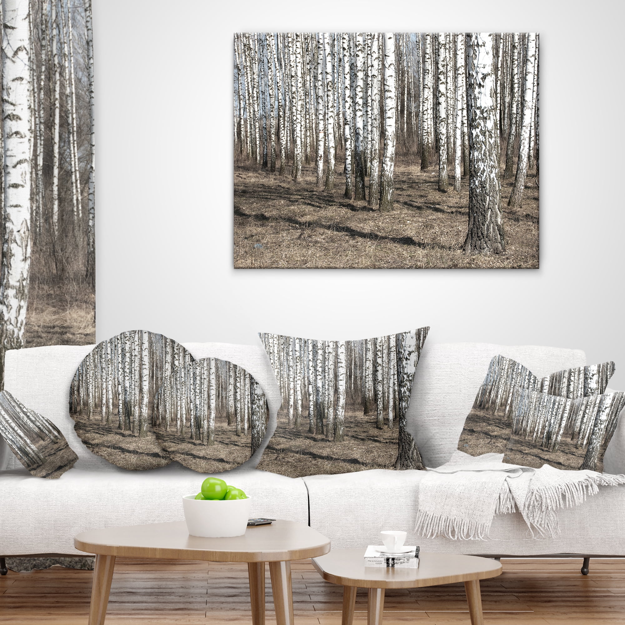 Designart Beautiful Dense Birch Forest View - Modern Forest Throw Pillow - 12x20