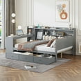 thumbnail image 3 of Harper & Bright Designs Full Size Wood Daybed with Storage Drawers, Built-in Desk with USB Ports and Shelves, Space Saving Platform Bed Frame with Charging Station, Gray, 3 of 18