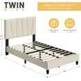 thumbnail image 2 of Twin Size Bed Frame with Adjustable Headboard, Linen Upholstered Full Platform Bedframe with Strong Wooden Slats, Mattress Foundation, No Box Spring Needed, Easy Assembly, White, 2 of 7