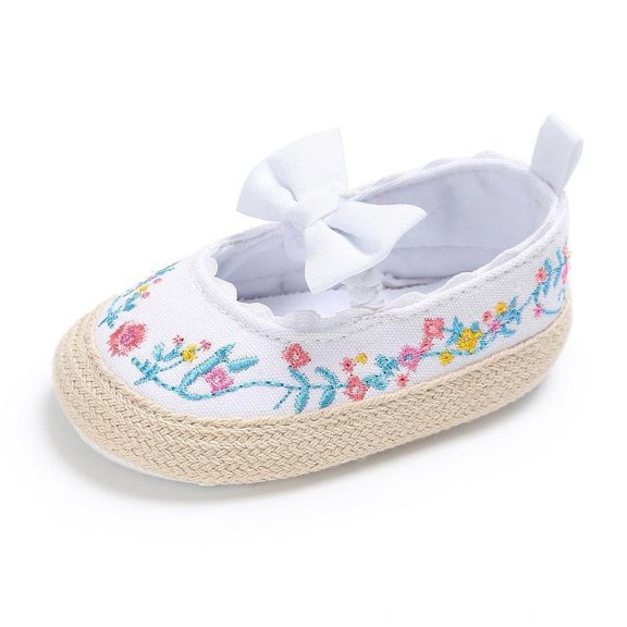 Infant Baby Girls Boys Handmade Princess Flats Toddler First Walkers Soft Canvas Non-Slip Crib Wedding Dress Shoes
