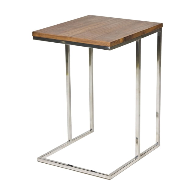 Mesa auxiliar Benzara Zen de 59 cm con tapa de nogal y marco cromado