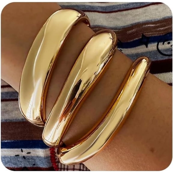 1-3 PCS Gold  Cuff Bangle Bracelets For Women Trendy Hinged Cuff Open Wide Chunky Bracelet Irregular Minimalist Bangle Jewelry