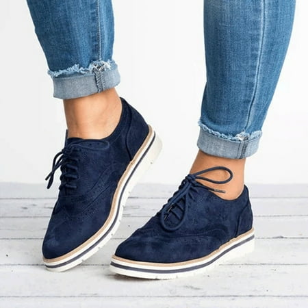 

jsaierl Women s Vintage Solid Color Round Toe Up Flat Heel Shoes